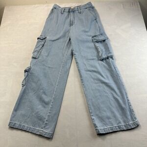 Universal Thread Women's Wide Leg Cargo Jeans Light Wash Denim High Rise 4R